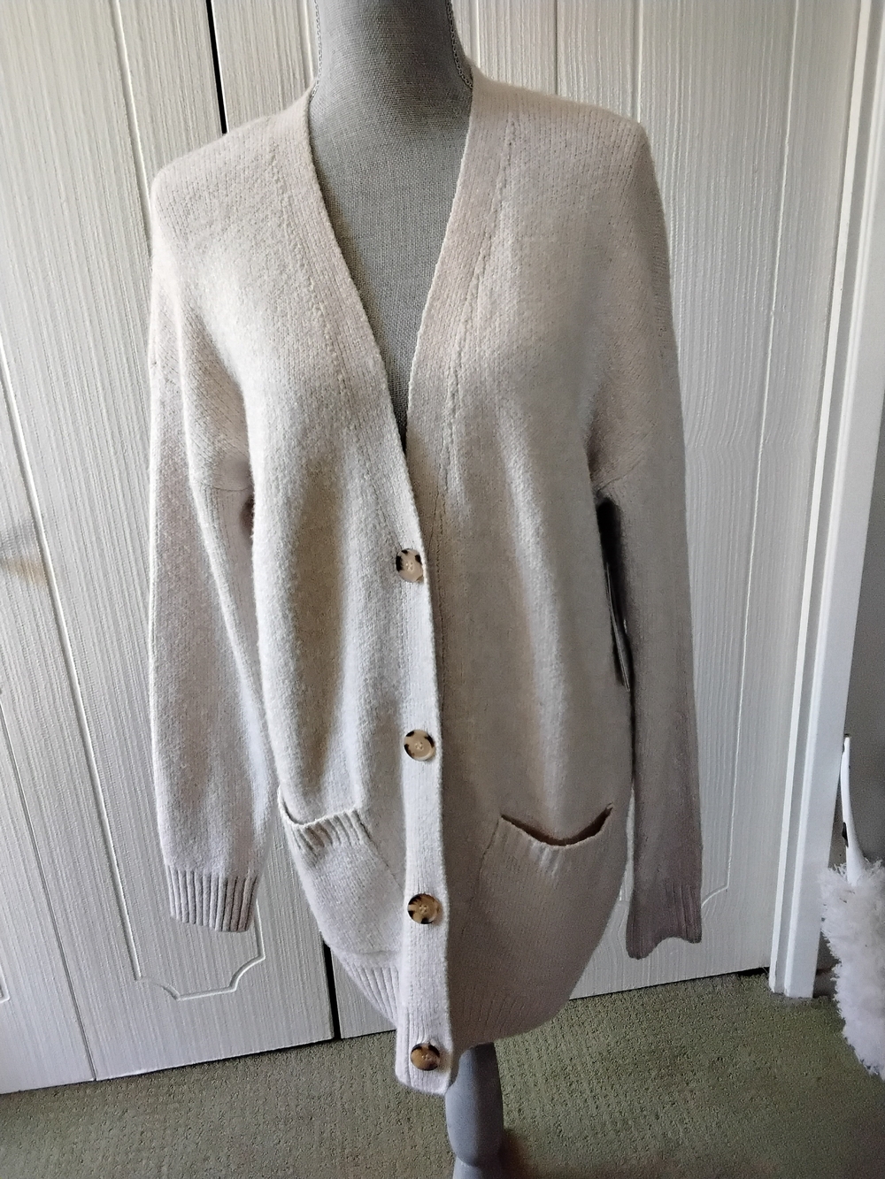 No Boundaries Cream Button-Up V‑Neck Cardigan